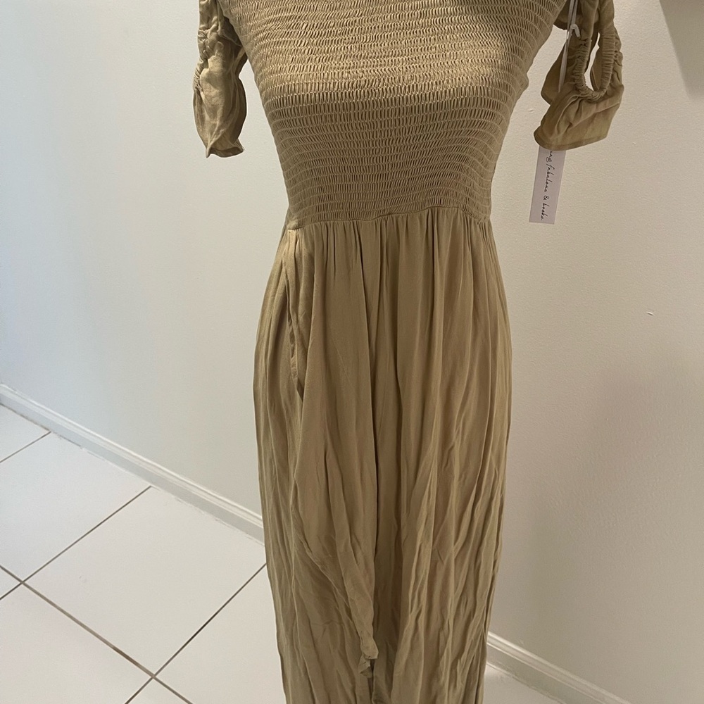 Free People Smocked Bodice Maxi Dress in Olive Green